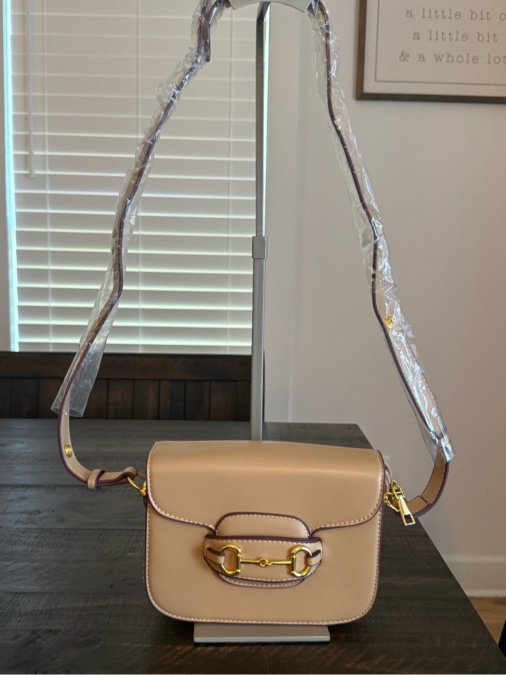 Beige Crossbody Bag with Gold Hardware